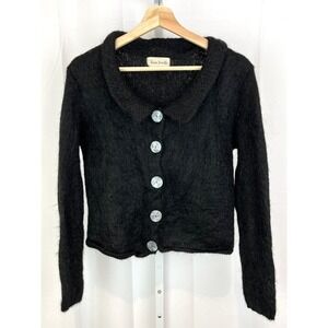JANE IRWILL Vintage Portrait Collar Cardigan Sweater Button Front Black EST XS S